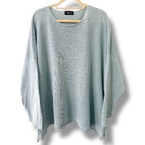 ESKANDAR Linen Square Lagenlook Sweater One Size Oversized Light Blue